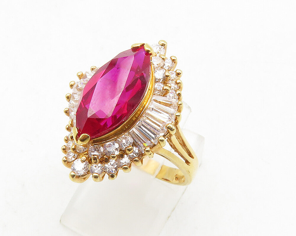 925 Sterling Silver  Marquise Topaz & Cubic Zirconia Cocktail Ring Sz 8 RG9857