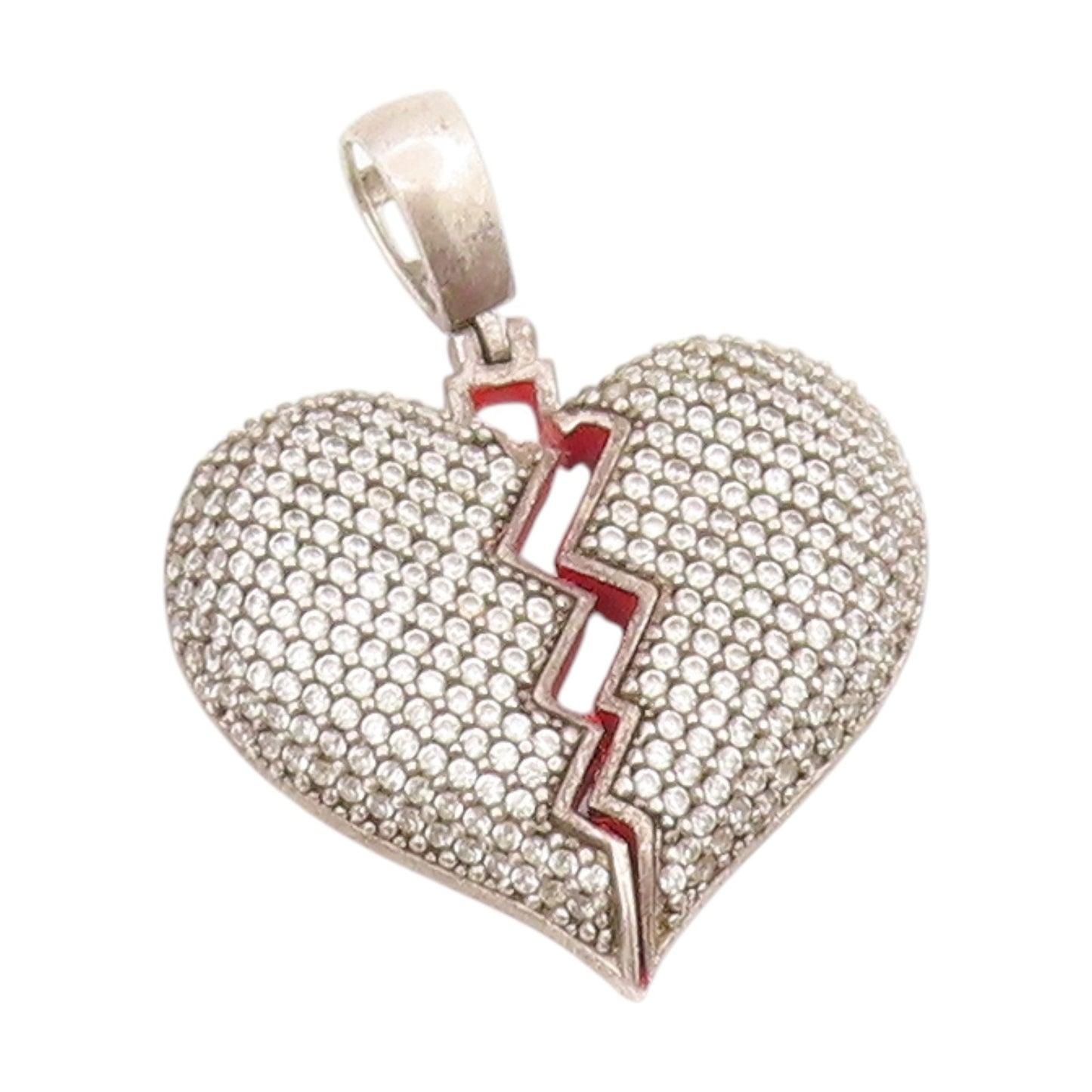 925 Sterling Silver Vintage Pendant CZ Enamel Broken Love Heart Charm  PT25787