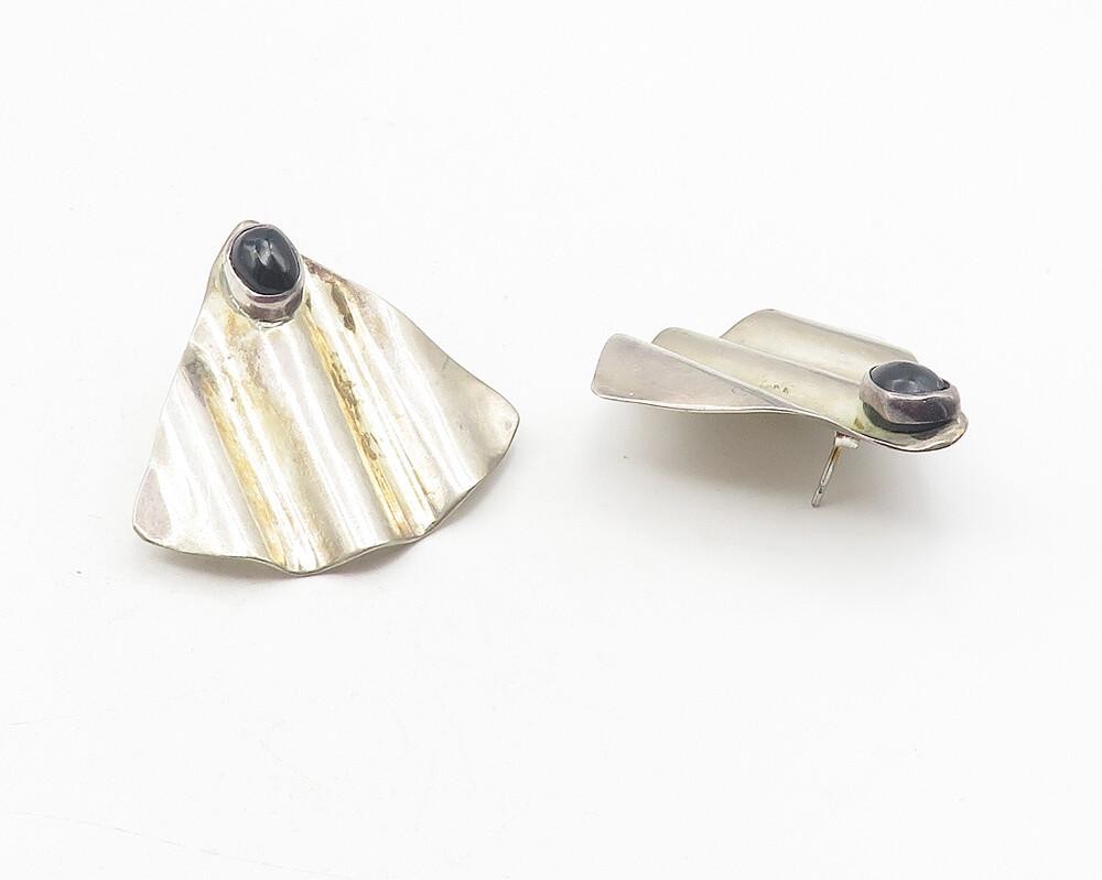 MEXICO 925 Sterling Silver  Vintage Black Onyx Modernist Drop Earrings  EG6112