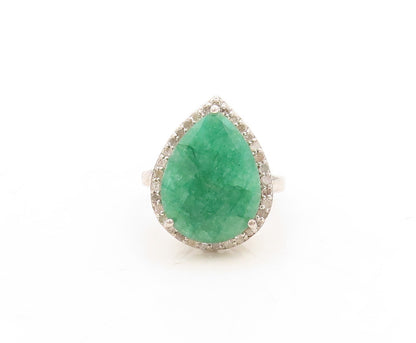 925 Sterling Silver Vintage Ring Diamonds Inlay Drop Cut Gemstone  Sz 6  RG31585