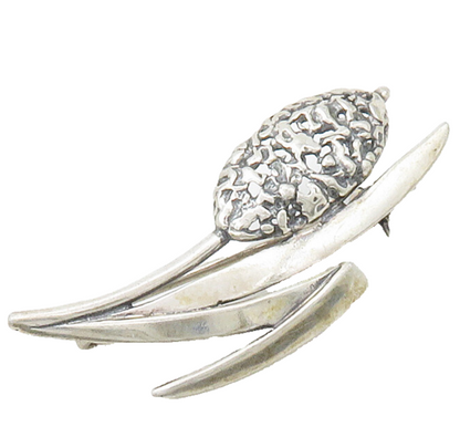 925 Sterling Silver  Vintage Shiny Smooth Floral Motif Brooch Pin  BP6431