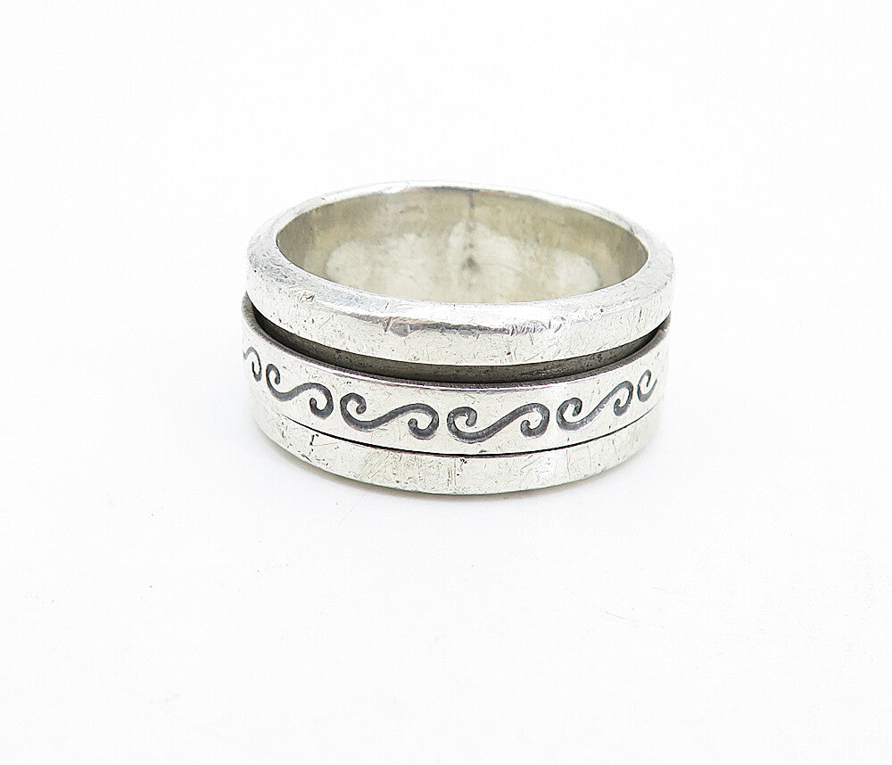 925 Sterling Silver  Vintage Swirl Etched Spinning Band Ring Sz 10.5  RG5446