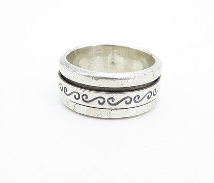 925 Sterling Silver  Vintage Swirl Etched Spinning Band Ring Sz 10.5  RG5446