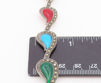 925 Silver Vintage Mother Of Pearl Turquoise & Multi Stone Bracelet BT3713