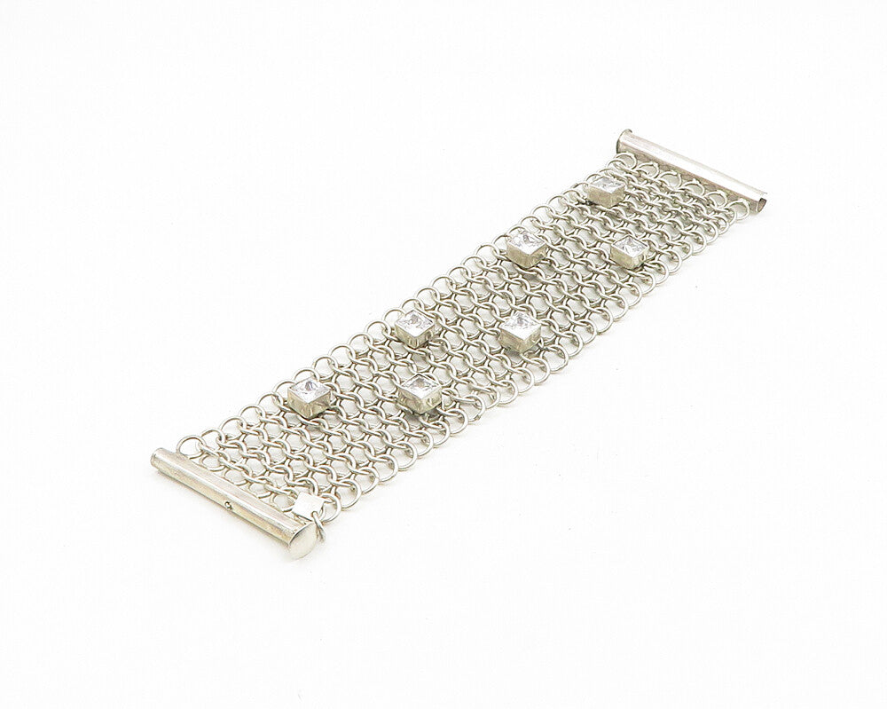 925 Sterling Silver  Vintage Cubic Zirconia Circle Link Chain Bracelet  BT7223
