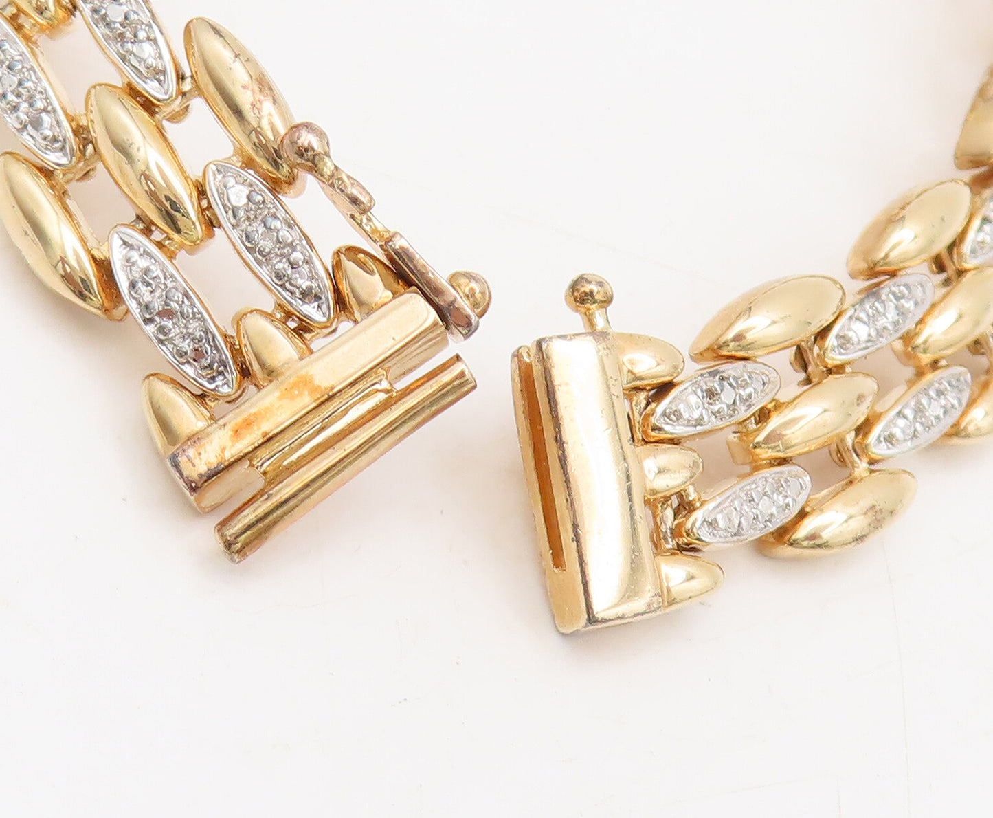 925 Sterling Silver Vintage Bracelet Gold Plated Oval Bead Real Diamonds BT10251