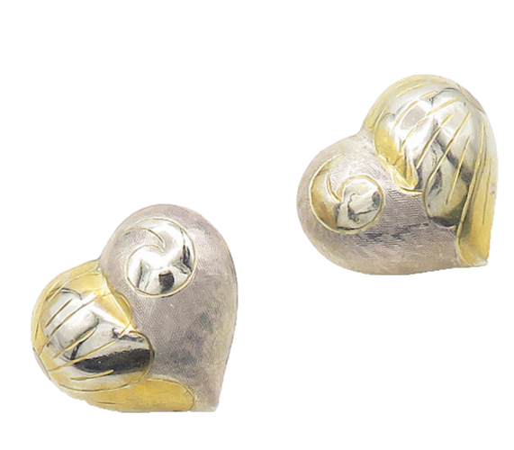 925 Sterling Silver  Vintage Two Tone Floral Love Heart Drop Earrings  EG9160