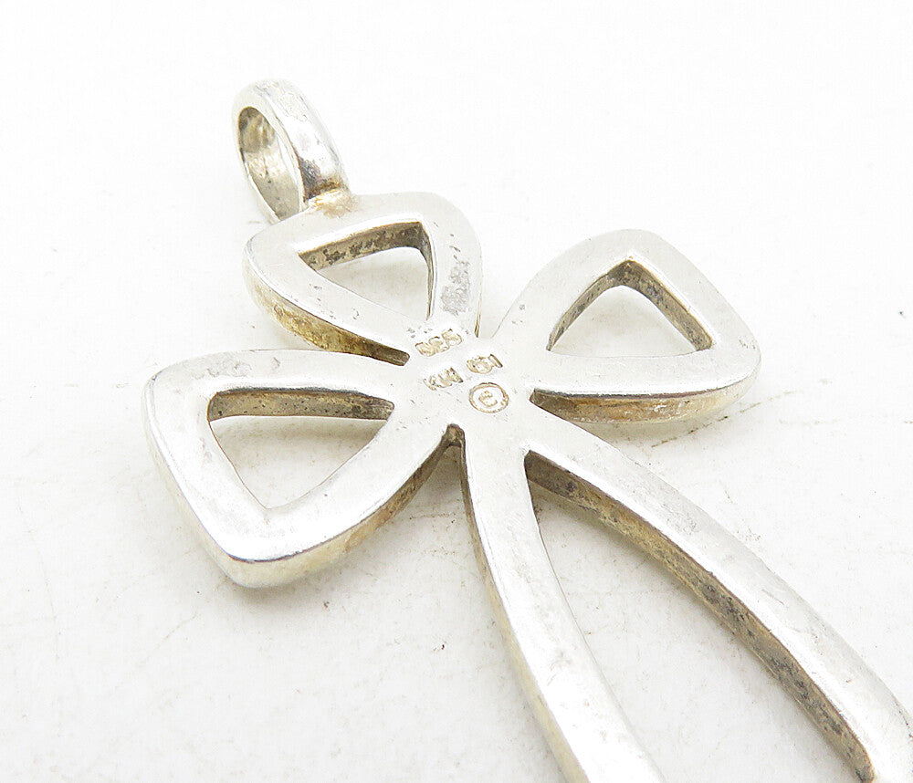 925 Sterling Silver  Vintage Shiny Open Religious Cross Drop Pendant  PT6571