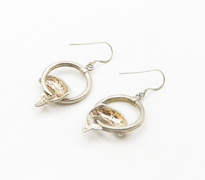 925 Sterling Silver  Vintage Shiny Leaping Dolphin Motif Drop Earrings  EG8190