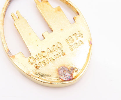 925 Sterling Silver Vintage Pendant Gold Plated 1974 Chicago Skyline  PT22922