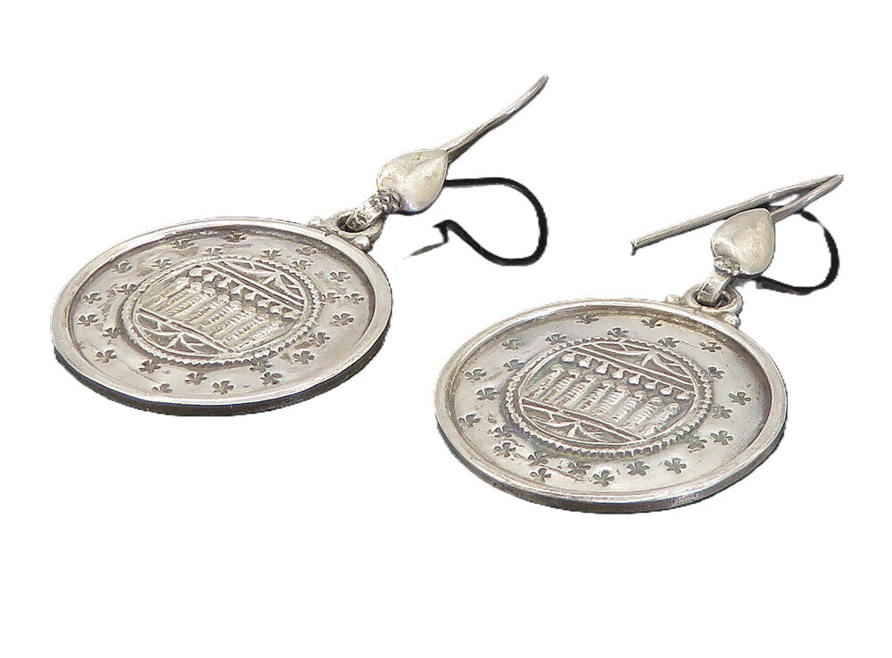 925 Sterling Silver  Vintage Antique Embossed Detail Dangle Earrings  EG3033