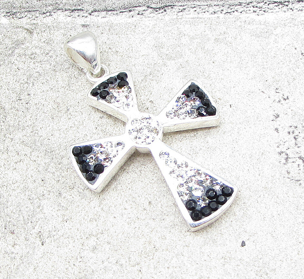 925 Sterling Silver Multi Colored Crystals Religious Cross Drop Pendant PT1428