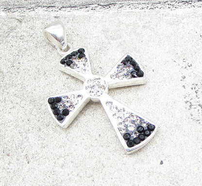 925 Sterling Silver Multi Colored Crystals Religious Cross Drop Pendant PT1428