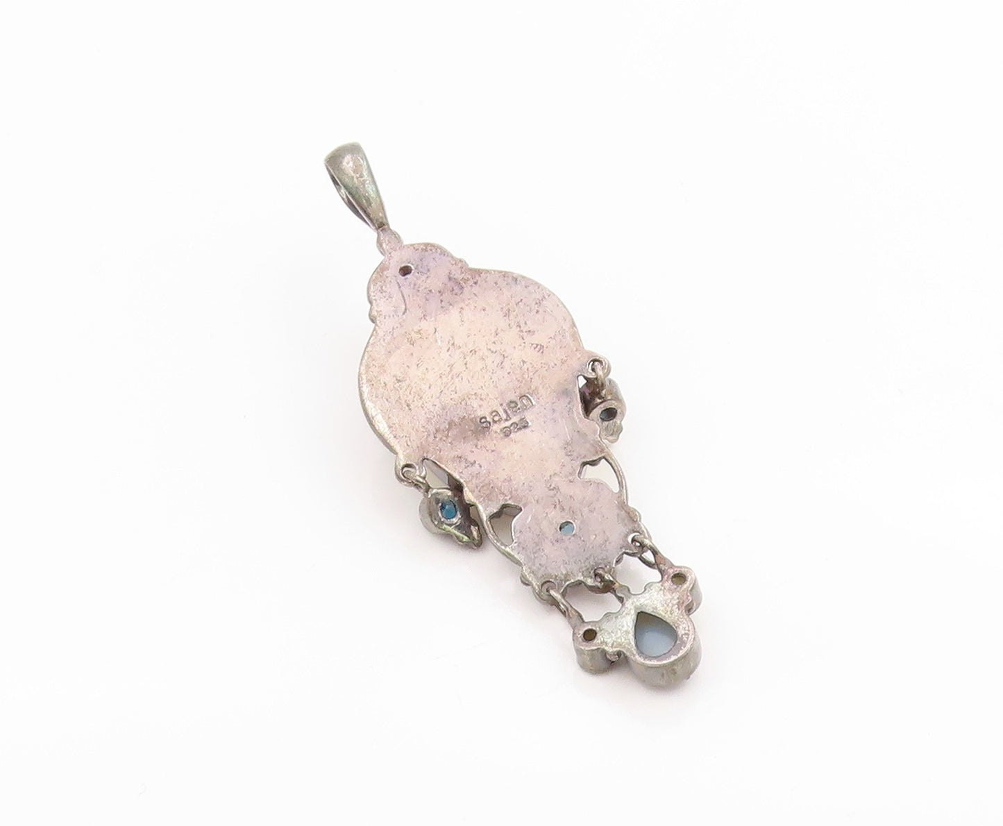 925 Sterling Silver Vintage Pendant SAJEN Multi Gemstone Bali Goddess  PT26098
