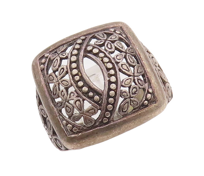 925 Sterling Silver Vintage Ring Designer Square Floral Cutout Eye Sz 7  RG28951