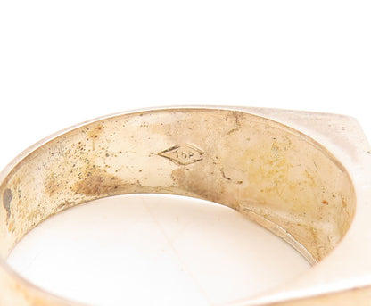 14k Gold 925 Sterling Silver Vintage Ring Solid Carved K CZ Inlay Sz 9.5 RG31520
