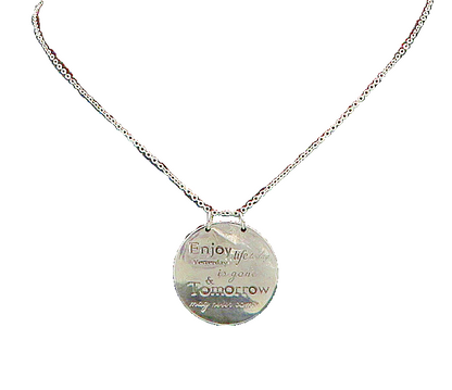 925 Sterling Silver  Vintage Shiny Enjoy Life Today Chain Necklace  NE3567