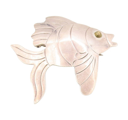 925 Sterling Silver Vintage Brooch MEXICO Etched Tropical Fish Design  BP11854