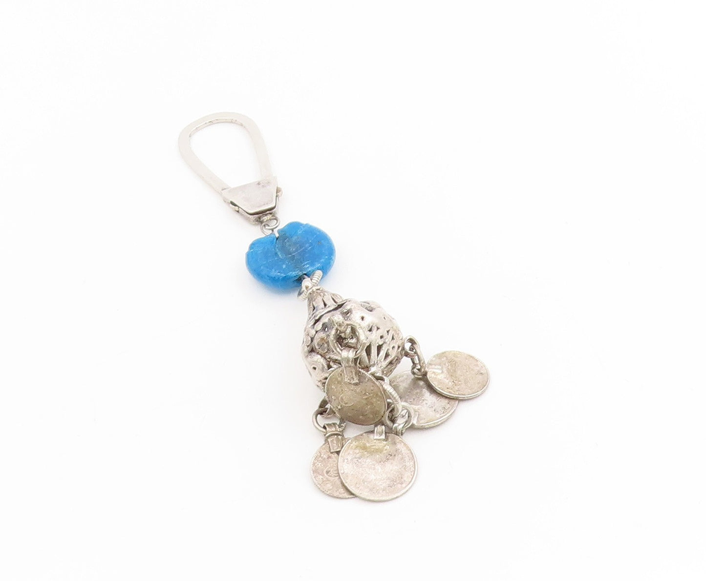 925 Sterling Silver Vintage Keychain Hamsa Evil Eye With Dangling Coins  TR4131