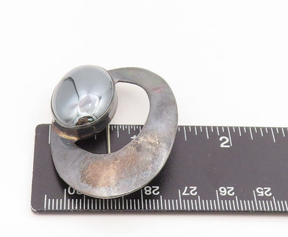 925 Sterling Silver Vintage Brooch Oval Hematite Modernist Geometric Pin BP12145