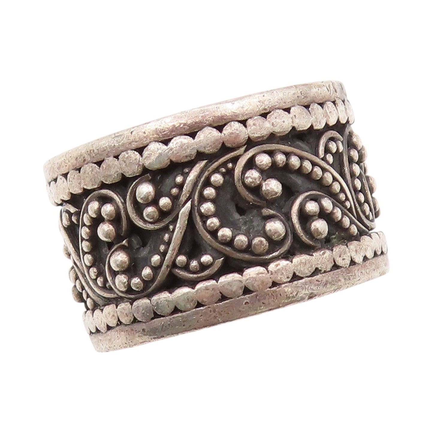 925 Sterling Silver Vintage Ring LOIS HILL Swirly Beaded Carved  Sz 9  RG31870