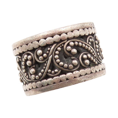 925 Sterling Silver Vintage Ring LOIS HILL Swirly Beaded Carved  Sz 9  RG31870
