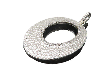925 Sterling Silver  Shiny Hammered Open Oval Polished Drop Pendant  PT8746