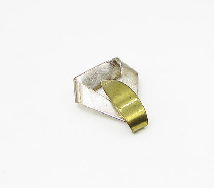 MEXICO 925 Silver Vintage 2 Tone Triangular Brooch Pin BP1076