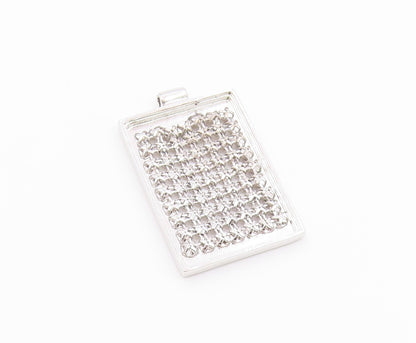 925 Sterling Silver  Shiny Polished Circle Square Slide Pendant  PT12126