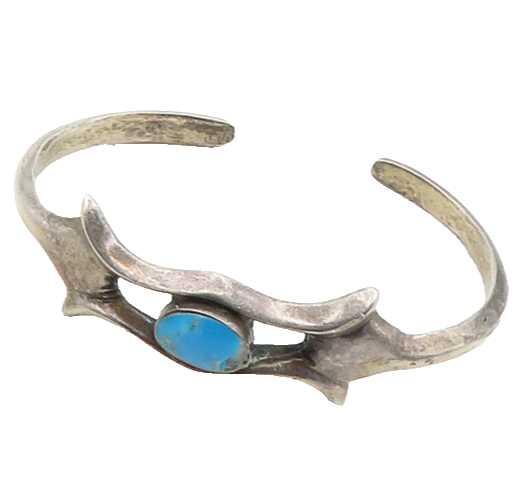 ZUNI NAVAJO 925 Silver  Vintage Turquoise Petite Smooth Cuff Bracelet  BT7708