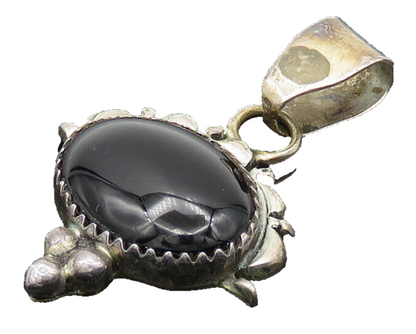 NAVAJO 925 Sterling Silver  Vintage Cabochon Cut Black Onyx Pendant  PT16560