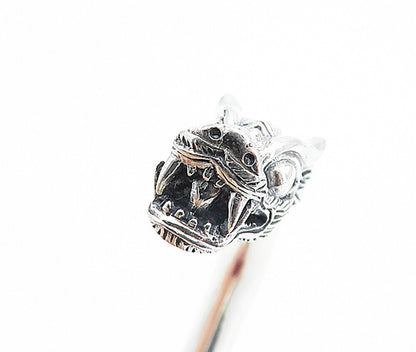 925 Sterling Silver  Vintage Shiny Sculpted Dragon Head Cuff Bracelet  BT2904
