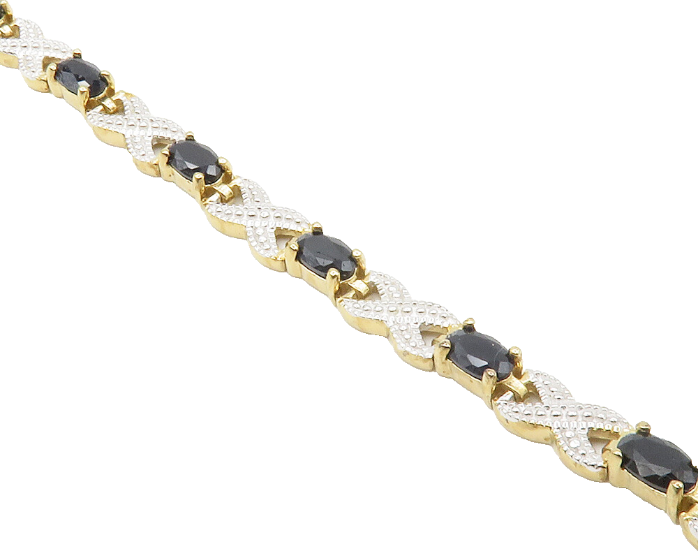 925 Sterling Silver  Sapphire Shiny Two Tone Infinity Chain Bracelet  BT5309