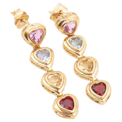 925 Sterling Silver Vintage Earrings Gold Plated Gemstone Heart Drop  EG14460