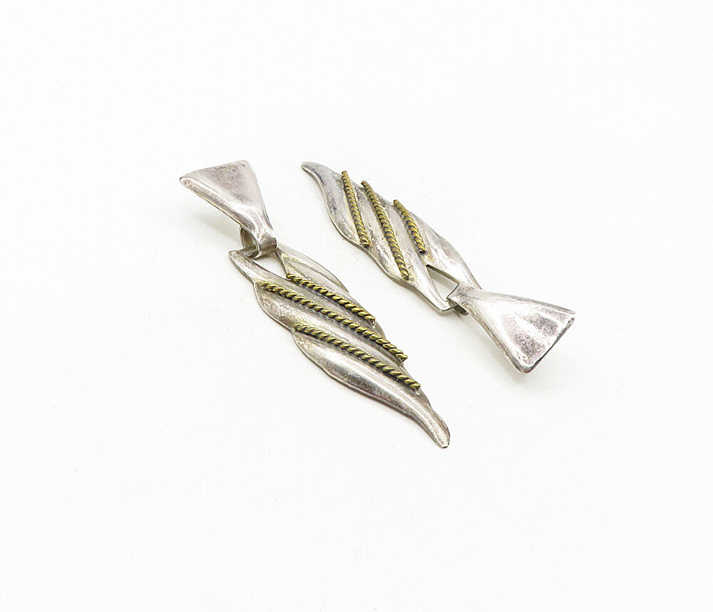 MEXICO 925 Silver  Vintage Two Tone Rope Twist Pointed Dangle Earrings  EG4674