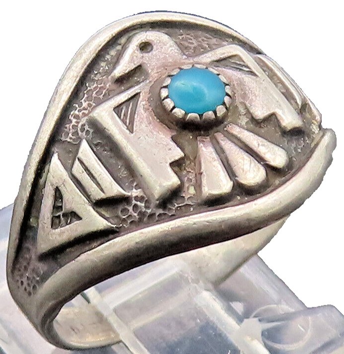 925 Sterling Silver Vintage Ring NAVAJO Carved Lazuli Tribal Bird Sz 7  RG27780