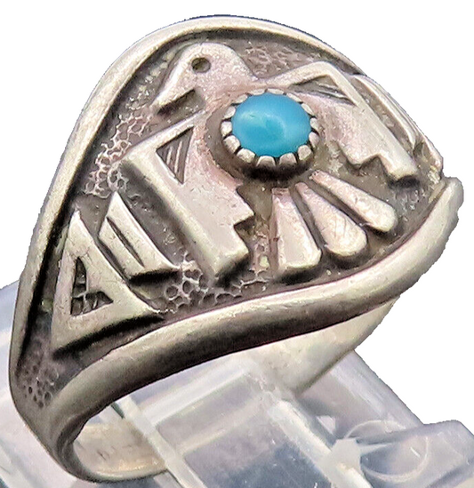 925 Sterling Silver Vintage Ring NAVAJO Carved Lazuli Tribal Bird Sz 7  RG27780