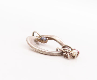 925 Sterling Silver Vintage Pendant LENOX Cutout Heart With Gemstones PT23303