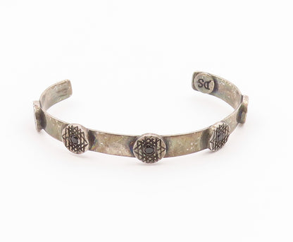 DESIGNER 925 Silver  Vintage Etched Circle Sapphire Cuff Bracelet  BT9444