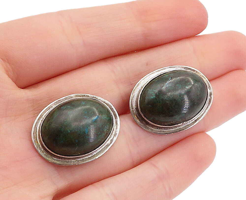 925 Sterling Silver  Vintage Cabochon Cut Eilat Stone Drop Earrings  EG2846