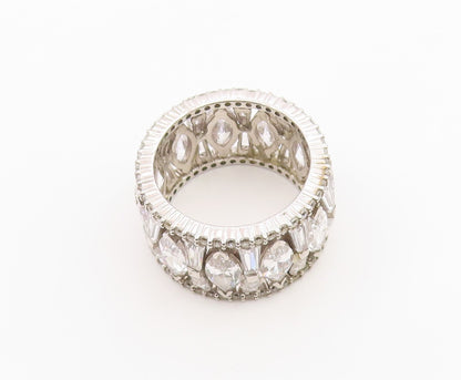 925 Sterling Silver Vintage Ring Multi Shape CZ Eternity Band  Sz 12  RG36500