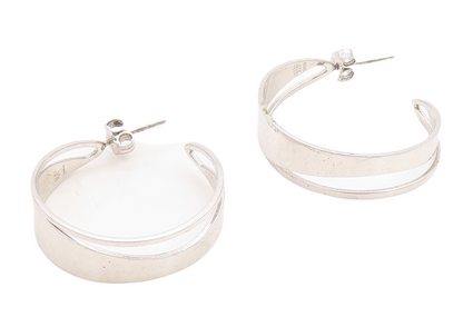 925 Sterling Silver Vintage Earrings Modernist Cutout Open Hoops  EG13307