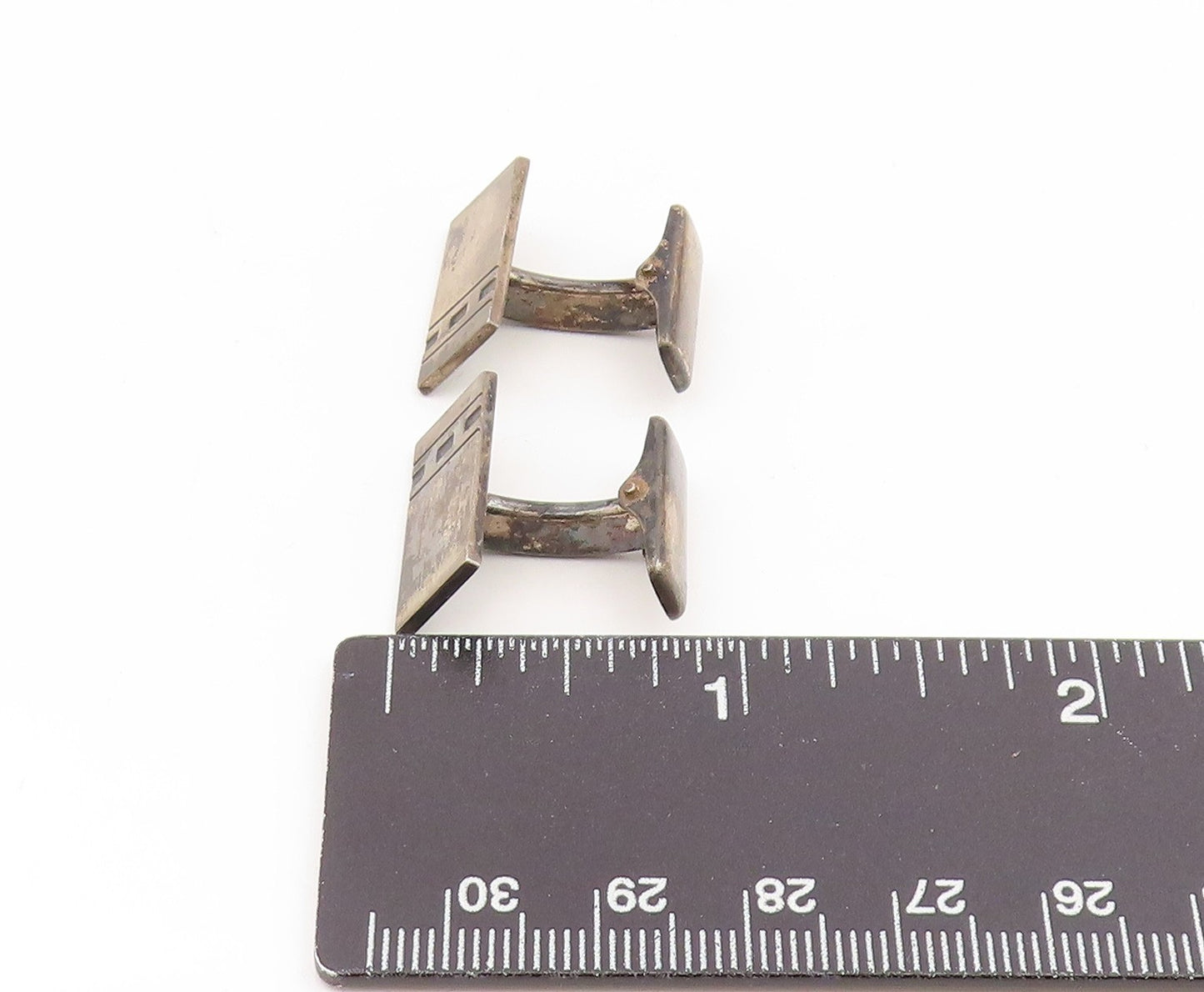 925 Sterling Silver Vintage Cufflinks FINLAND Etched Geometric Rectangle  TR4204