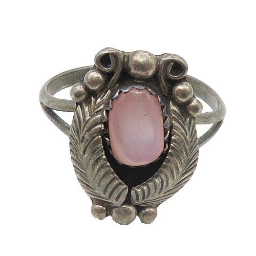 NAVAJO 925 Sterling Silver Vintage Mother Of Pearl Floral Ring Sz 7.5  RG18243