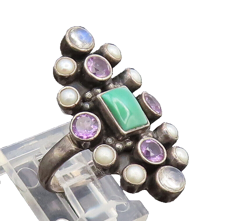 NICKY BUTLER 925 Silver  Vintage Multi Stone Beaded Large Ring Sz 6  RG27462
