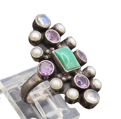NICKY BUTLER 925 Silver  Vintage Multi Stone Beaded Large Ring Sz 6  RG27462
