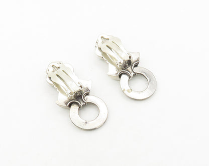 925 Sterling Silver  Vintage Shiny Greek Key Non Pierce Drop Earrings  EG9249