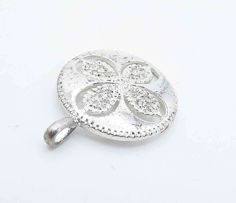 925 Sterling Silver  Shiny Genuine Diamonds Flower Cutout Pendant  PT6167