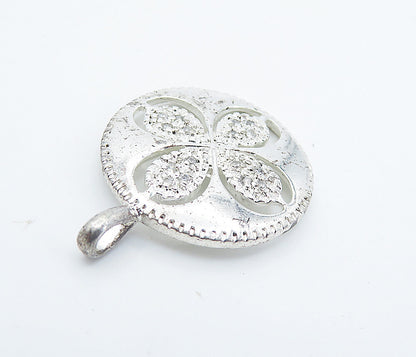 925 Sterling Silver  Shiny Genuine Diamonds Flower Cutout Pendant  PT6167