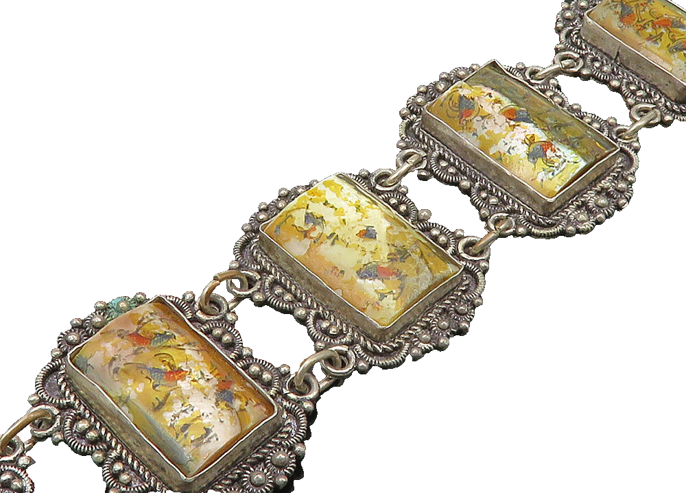JERUSALEM 925 Sterling Silver Vintage Enameled Storyteller Bracelet  BT8705
